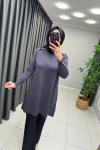 Omzu Patlı Merserize Tunik  Antrasit