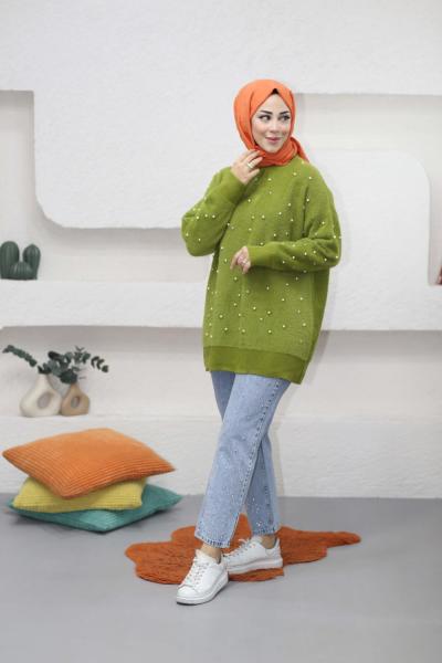 İncili Yumoş Angora Kazak Yağ Yeşili