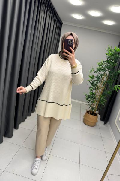 Pera İnce Triko Tunik Krem