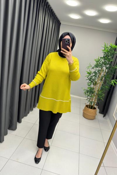 Pera İnce Triko Tunik Yağ Yeşili