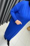 Önü Çizgi Detay Merserize Elbise  Saks Mavisi