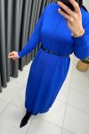 Önü Çizgi Detay Merserize Elbise  Saks Mavisi