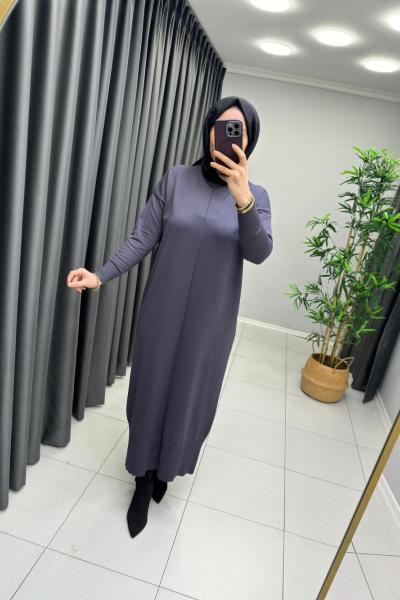 Önü Çizgi Detay Merserize Elbise  Antrasit