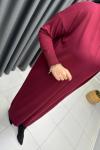 Önü Çizgi Detay Merserize Elbise  Bordo