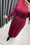 Önü Çizgi Detay Merserize Elbise  Bordo