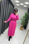 Önü Çizgi Detay Merserize Elbise  Pembe
