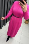 Önü Çizgi Detay Merserize Elbise  Pembe