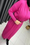 Önü Çizgi Detay Merserize Elbise  Pembe