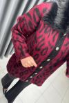 Yakası Kürklü Leopar Hırka  Bordo