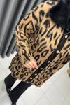 Yakası Kürklü Leopar Hırka  Camel