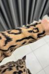 Yakası Kürklü Leopar Hırka  Camel