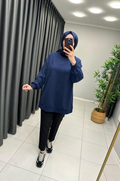 İKOLL TAŞ DETAYLI TUNİK  Lacivert