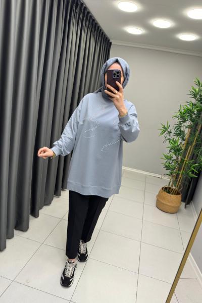 İKOLL TAŞ DETAYLI TUNİK  Açık Gri