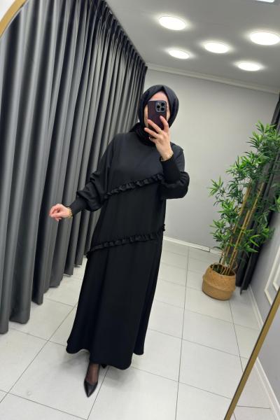 FIRFIR DETAYLI ELBİSE  Siyah