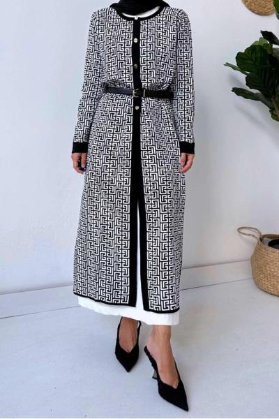 Siyah Beyaz Merserize Hırka Siyah