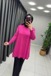 Omzu Patlı Merserize Tunik  Pembe