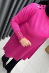 Omzu Patlı Merserize Tunik  Pembe
