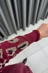 LEOPAR DESEN MERSERİZE HIRKA  Bordo