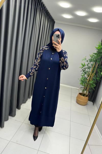 LEOPAR DESEN MERSERİZE HIRKA  Lacivert