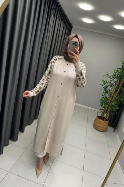 LEOPAR DESEN MERSERİZE HIRKA  Taş Rengi