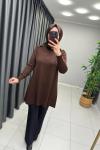 Omzu Patlı Merserize Tunik  Acı Kahve
