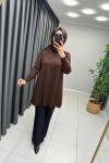 Omzu Patlı Merserize Tunik  Acı Kahve