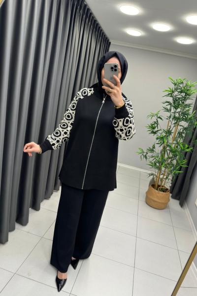 Kolları Dantelli Merserize Takım Siyah