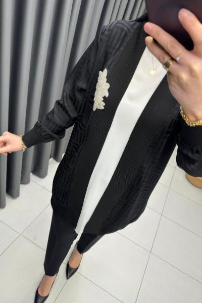 Jakarlı Saten Ceket   Siyah