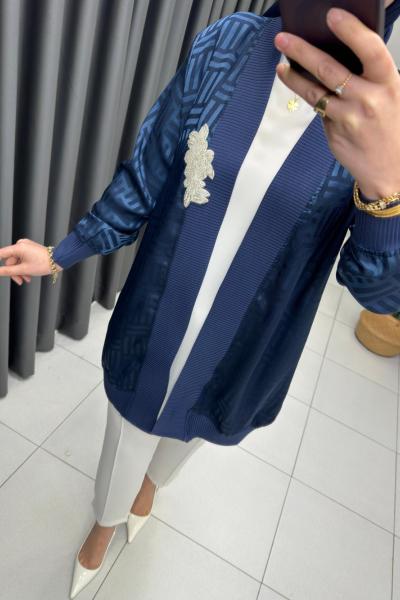 Jakarlı Saten Ceket   Lacivert