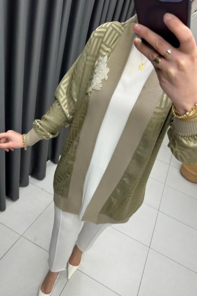 Jakarlı Saten Ceket   Haki