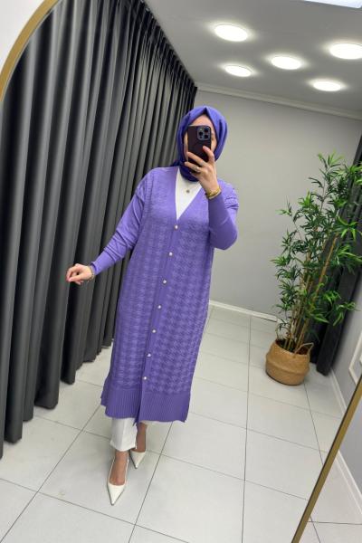 Kazayağı Desen Merserize Hırka  Lila