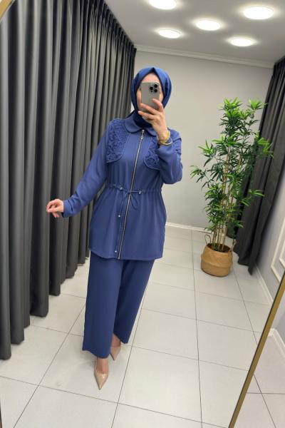 Nihle Dantel Detaylı Takım  Lacivert