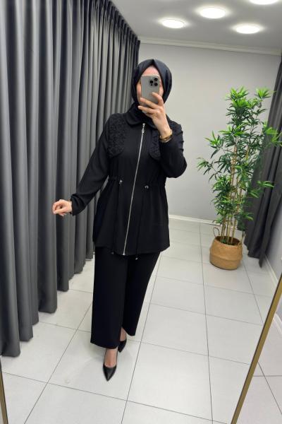 Nihle Dantel Detaylı Takım  Siyah