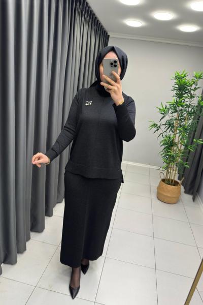 Işıltılı Merserize Etekli Takım  Siyah
