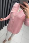 Fırfır Detaylı Merserize Hırka  Açık Pembe