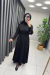 Sera Kolları Düğmeli  Elbise Siyah