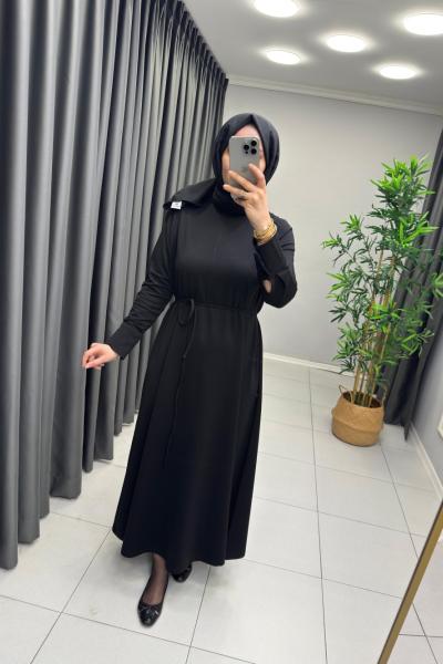 Sera Kolları Düğmeli  Elbise Siyah