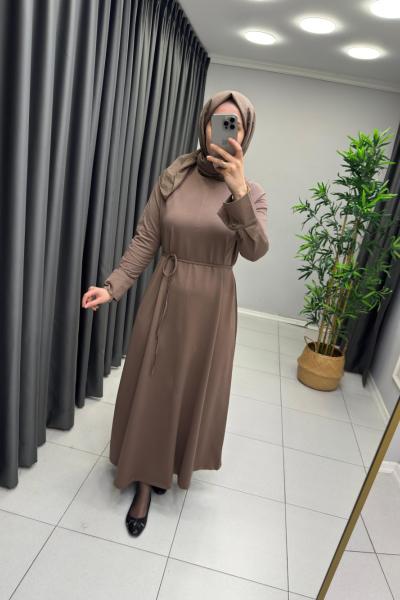 Sera Kolları Düğmeli  Elbise Vizon