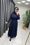 Sera Kolları Düğmeli  Elbise Lacivert