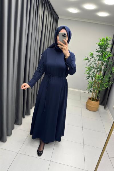 Sera Kolları Düğmeli  Elbise Lacivert