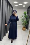 Sera Kolları Düğmeli  Elbise Lacivert