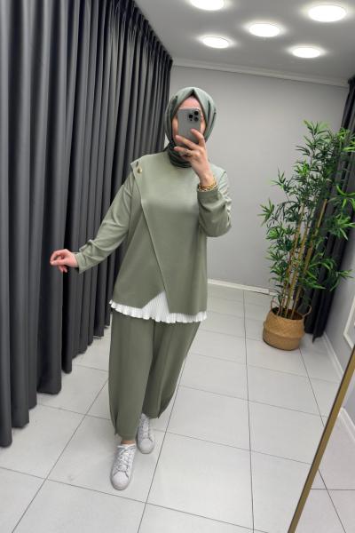 Ella Çapraz Detay Takım  Mint Yeşili