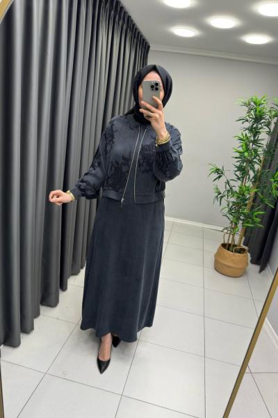 Alara İpek Qupra Ceketli  Elbise Siyah