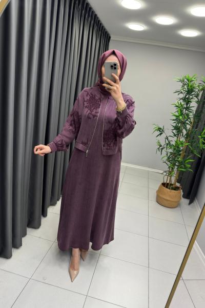 Alara İpek Qupra Ceketli  Elbise Mürdüm