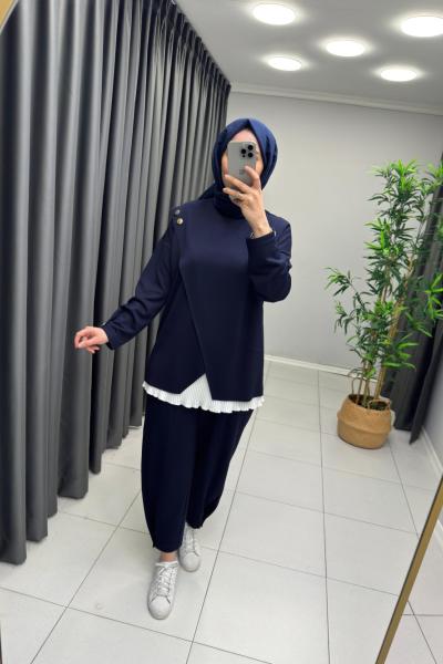 Ella Çapraz Detay Takım  Lacivert Marin