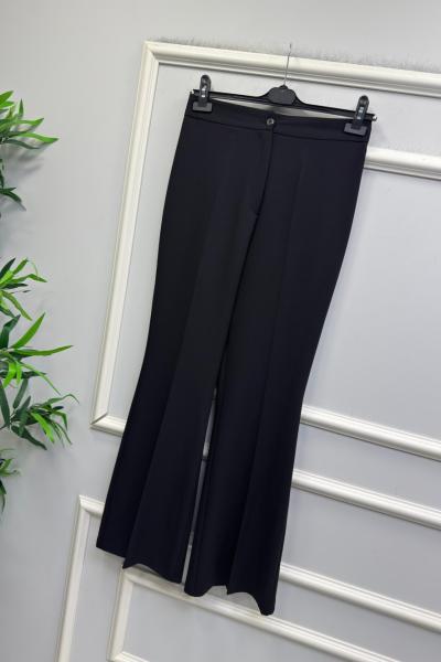 İspanyol paça beli lastikli pantolon Siyah