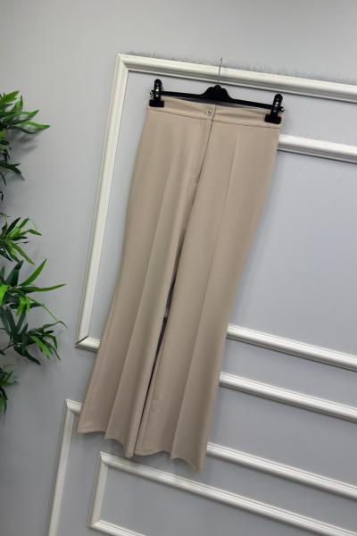 İspanyol paça beli lastikli pantolon Taş Rengi