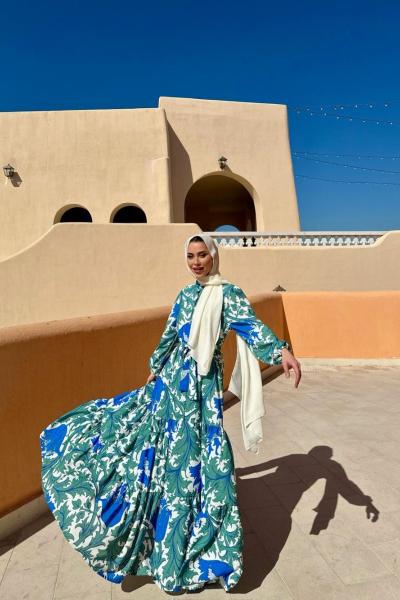 Tina İthal Krep Elbise Yeşil