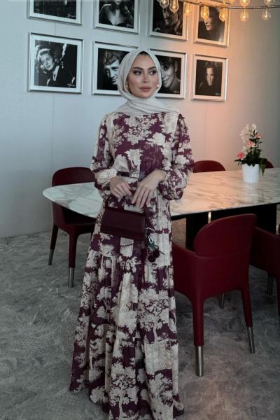 Frezya İthal Krep Elbise Bordo