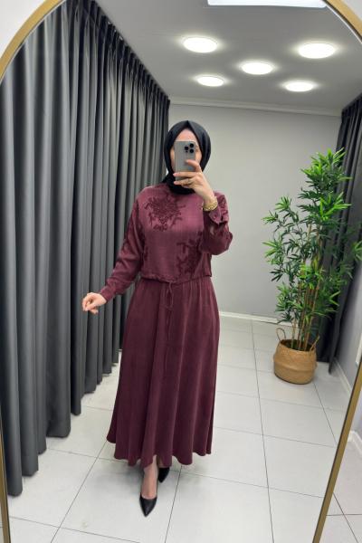 İpek Qupra Etekli Takım Bordo